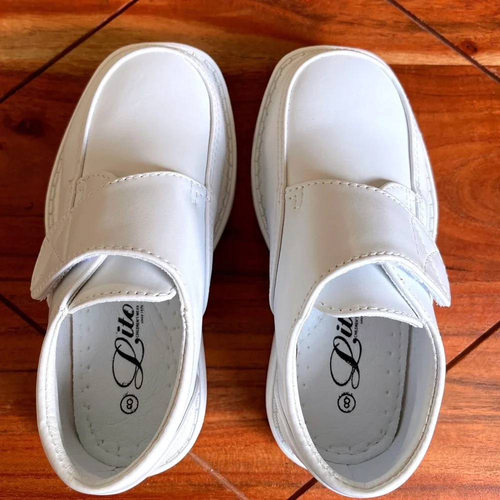 Lito Frank-A Boys White PU Dress Shoes Hook and Loop Loafers Size‎ 8 NEW